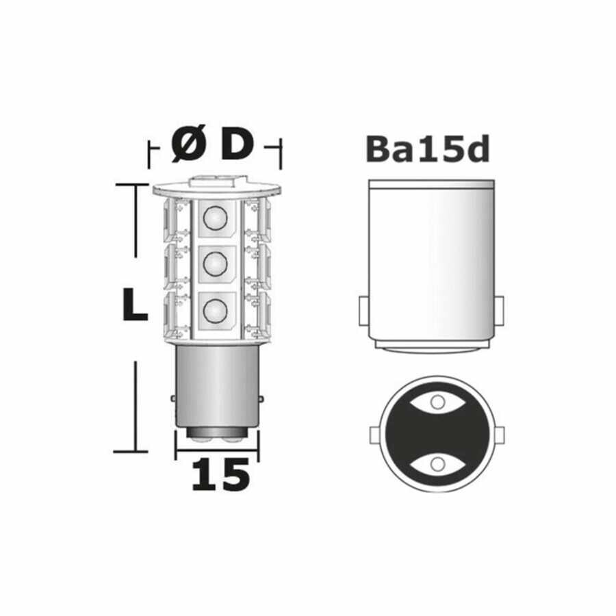 BA15D Led Ampul, 18 SMD Led, Beyaz Işık 12/24V - 4