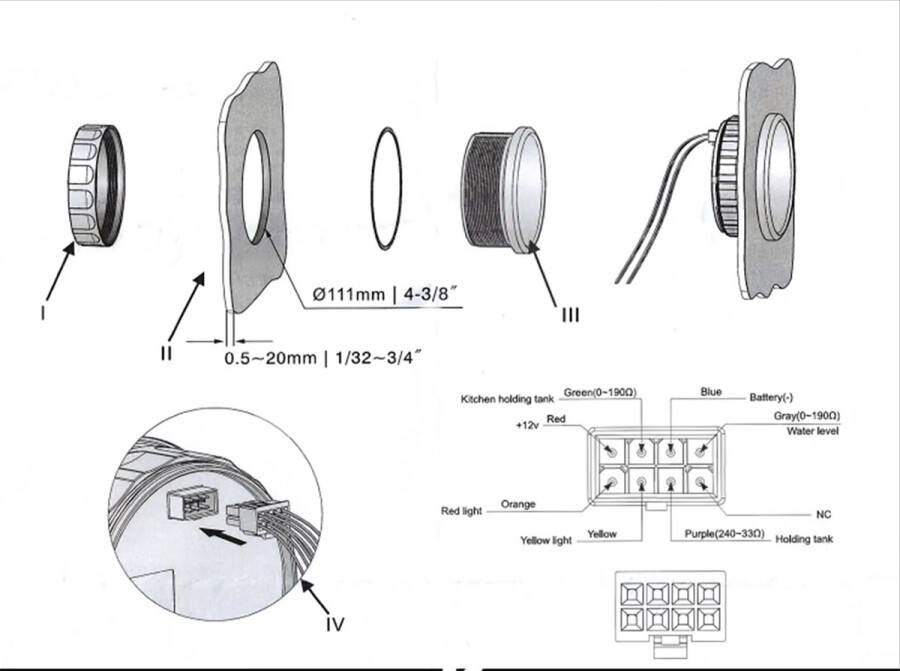 KUS Temiz Su + Pis Su + Gri Su + 12V Voltmetre 4'lü Gösterge 111mm - 3