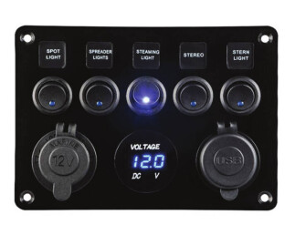 Switch Panel, 5 Anahtarlı, Voltmetre ve USB Şarjlı - LHR